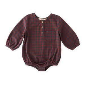 NWOT Pehr Flannel Long Sleeve One-Piece - Mulberry/Ink / 0 - 3 months